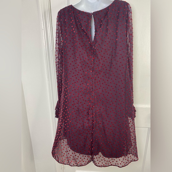 Taylor Burgundy Maroon Red Polka Velvet Dot Long Sleeve Shift Dress - Picture 8 of 8